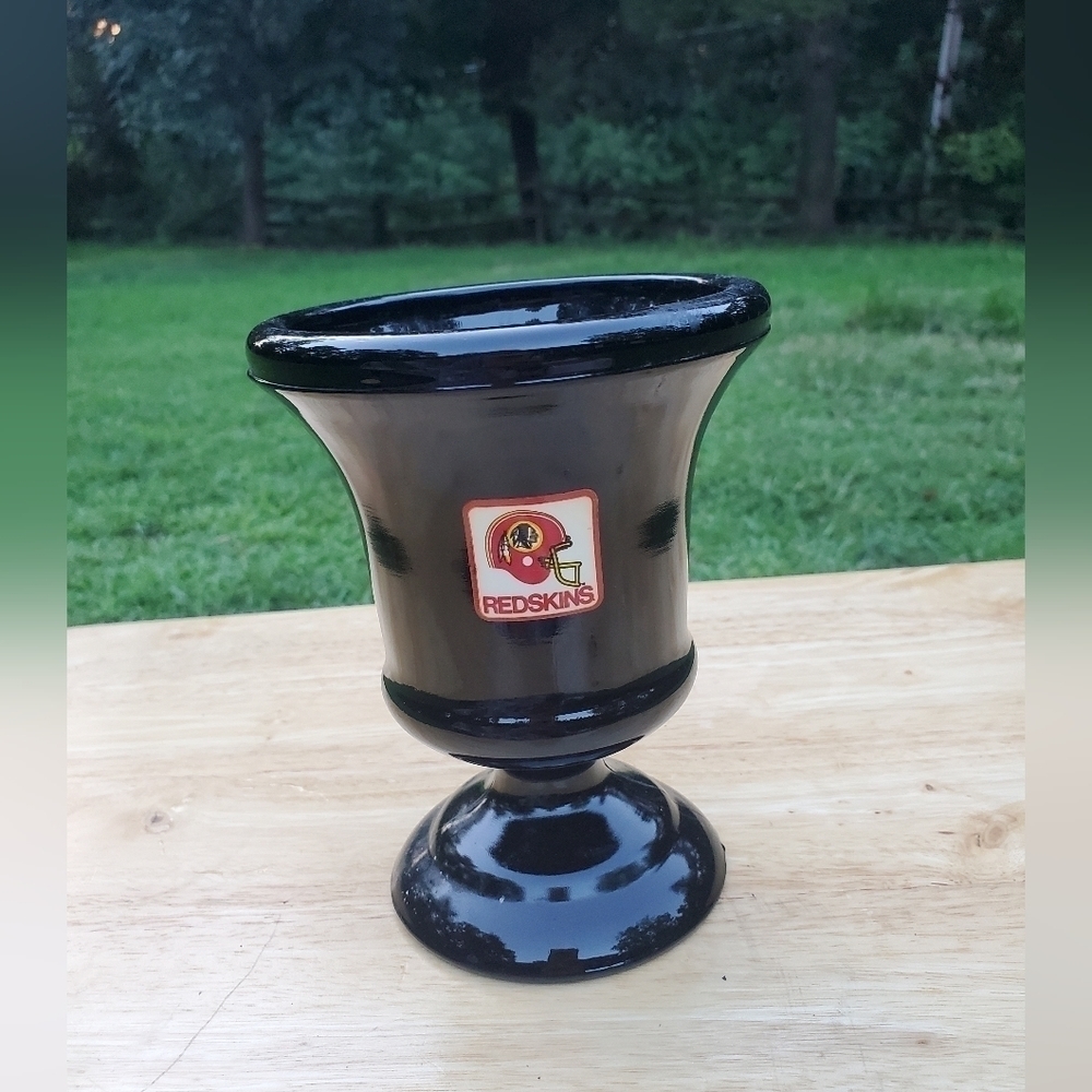 Vintag Redskins Washington Black Glass Amethyst Urn‎ Footed Vase Candle Holder